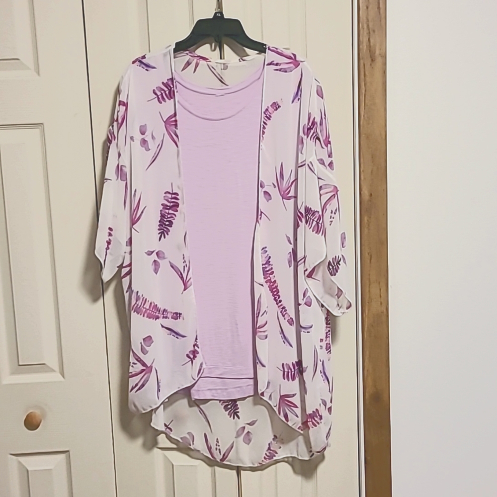 Poly cotton blend pullover top and sheer summer shaw XL pale mauve